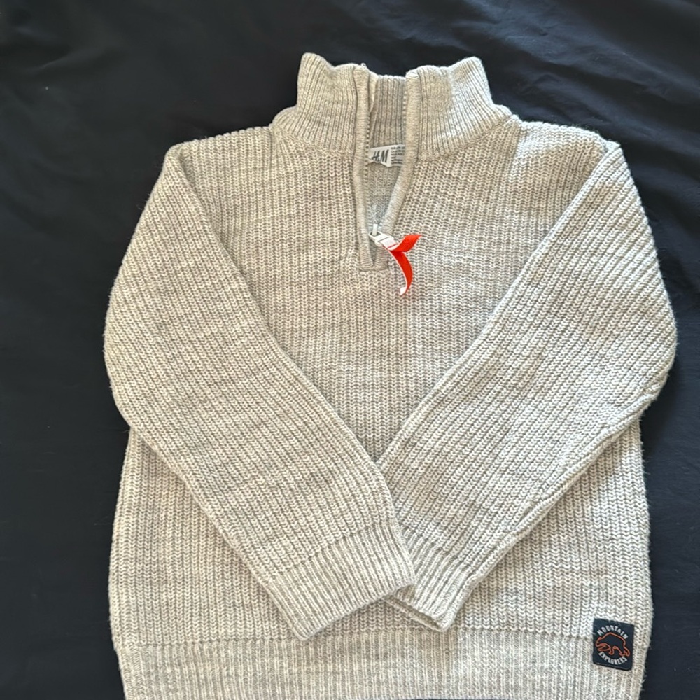 Boy Size 5T/6 Cream/Tan long sleeve 100% cotton zip-up turtleneck sweater